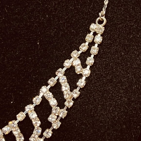 Clair's Silver Tone Clear Rhinestone Bib Necklace (3841) - Picture 5 of 8